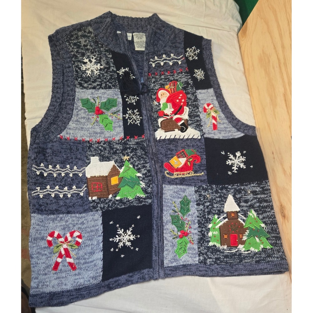 Plus Womens 18/20 Ugly Christmas Sweater Vest Santa Holiday Patchwork Retro